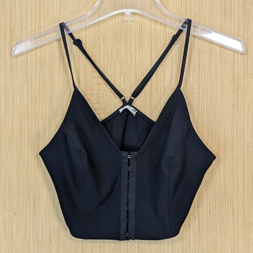 Intimately Free People Vest Of All Cami Black Hook Eye Corset Crop Top Medium - Picture 2 of 9